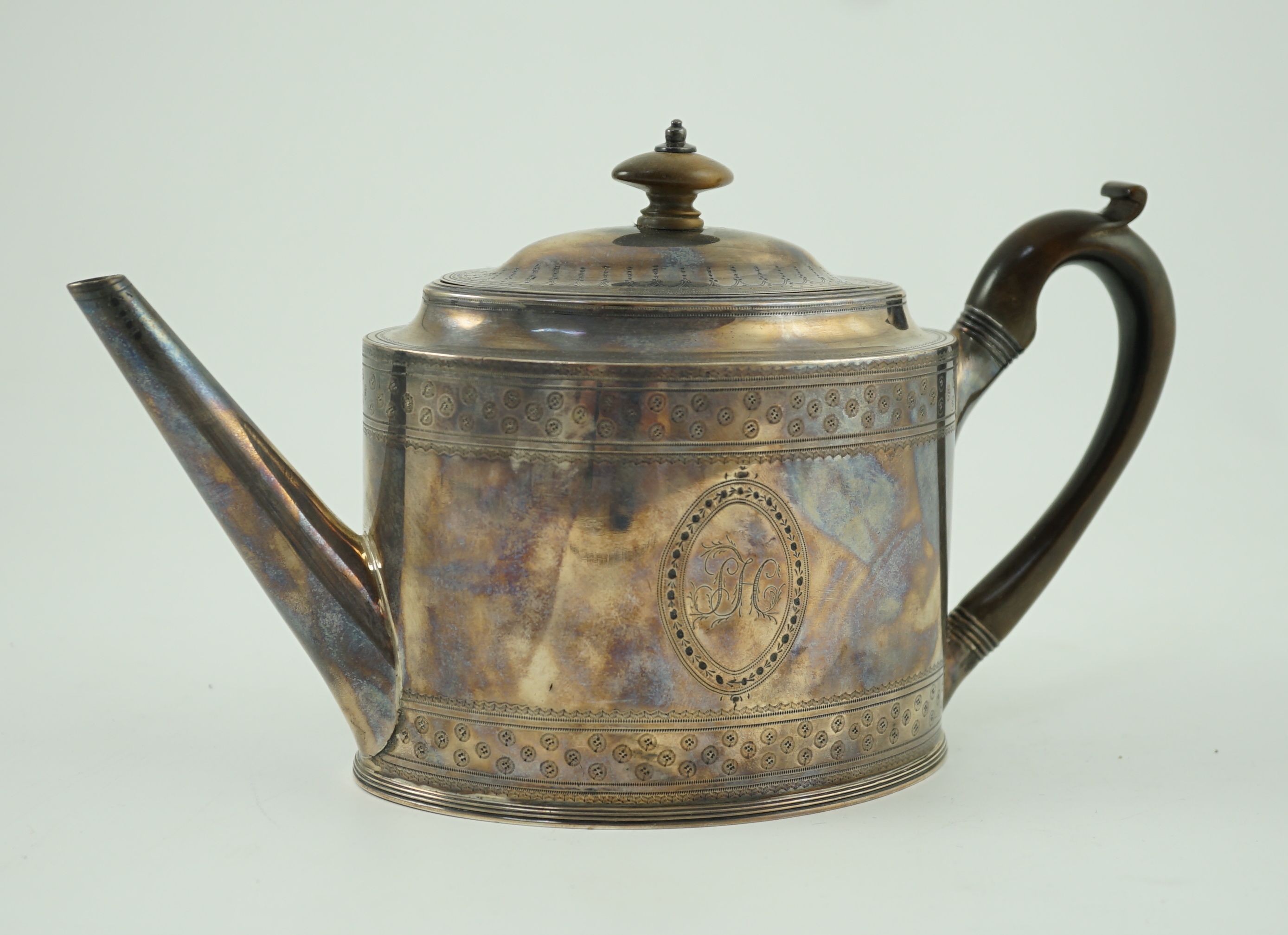 A George III silver oval teapot, by Hester Bateman